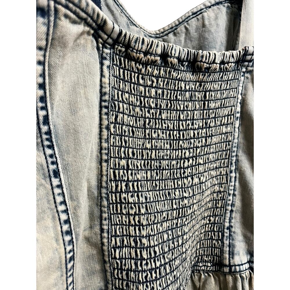 Anthropologie Pilcro Denim Drop-Waist Romper | Womens M, Bleach Wash Blue NEW - Picture 10 of 14
